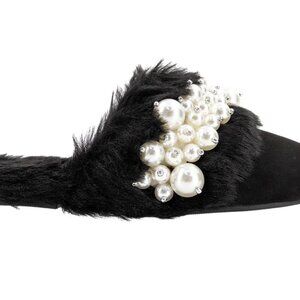 Lauren Lorraine SARITA FAUX FUR SLIPPER SANDAL WITH PEARL DETAILING size 7